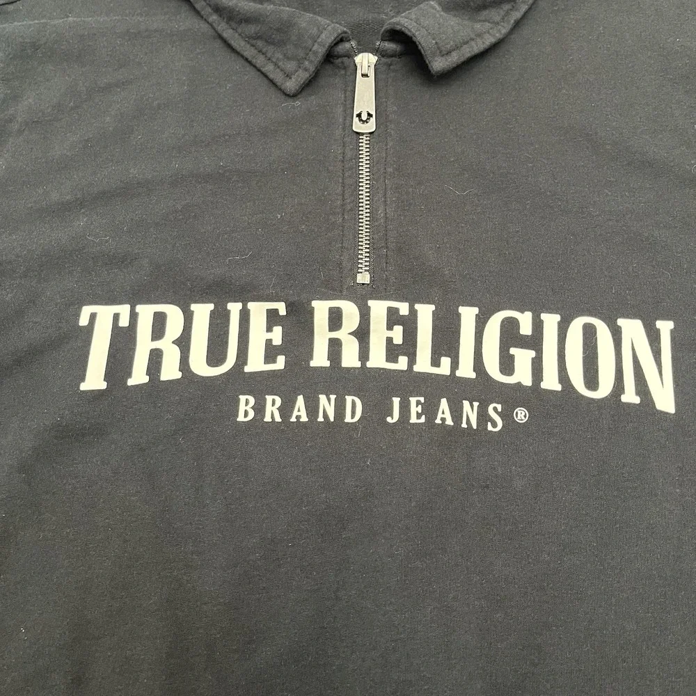 True Religion Men's XL Relaxed Mock Quarter Zip Embroidered Logo Sweater